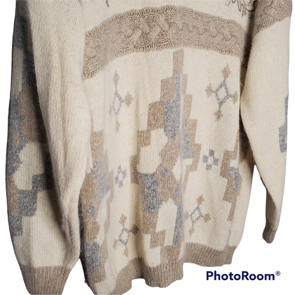 Vtg 90s turtleneck knit tunic sweater silk angora lambs wool nylon Southwestern - Picture 5 of 11